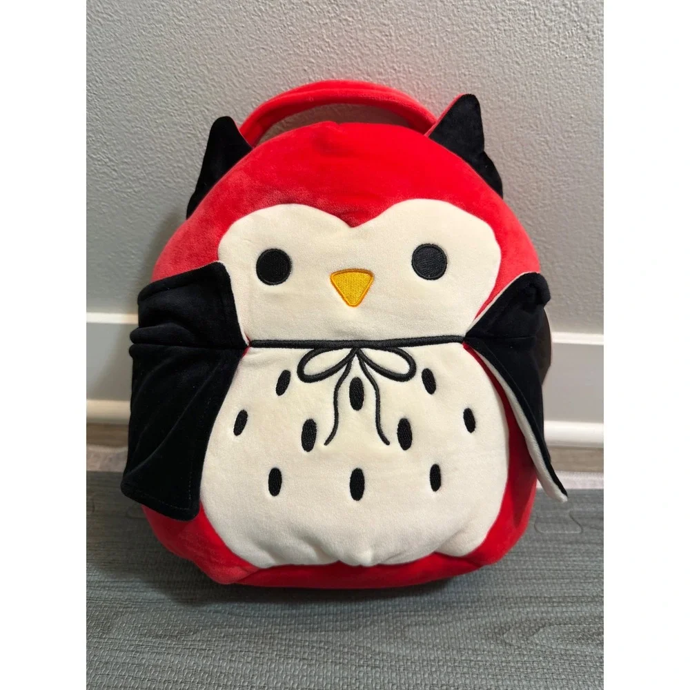 Squishmallows Demi the Owl Vampire Halloween Treat Pail Plush Bucket Red 12